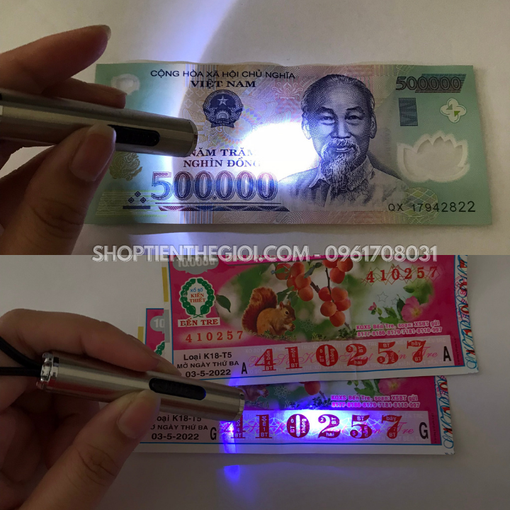 Đèn Pin Led 2 Bóng Ánh Sáng Tím Soi Tiền Tem, Vé Số